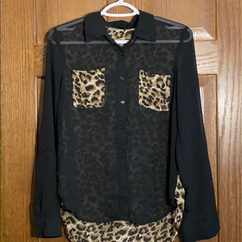 Sheer black and cheetah print top